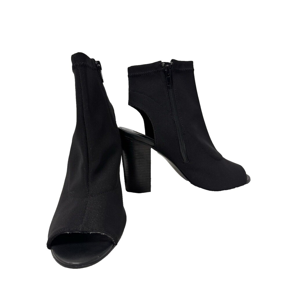 Steve Madden Women Black Stretch Open Toe Ankle Bottie Block Heels US 7.5 - Picture 3 of 9